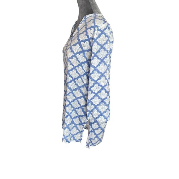 Robert Roller Rabbit XS Cotton Blue & White Printed Tunic Top With 3/4 Sleeves & - Picture 4 of 7